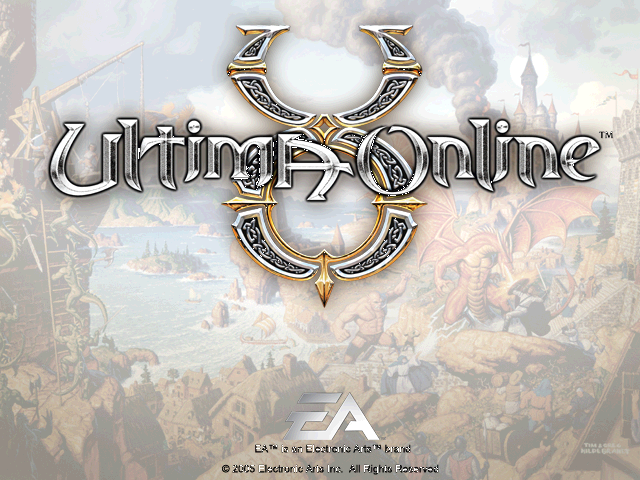 The Ultima Online login screen with the silver serpentine ankh logo, extracted from the era client
